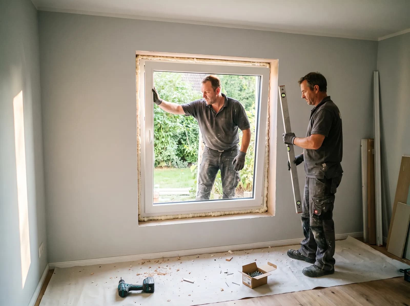 Neue Fenster werden in ein Einfamilienhaus eingebaut